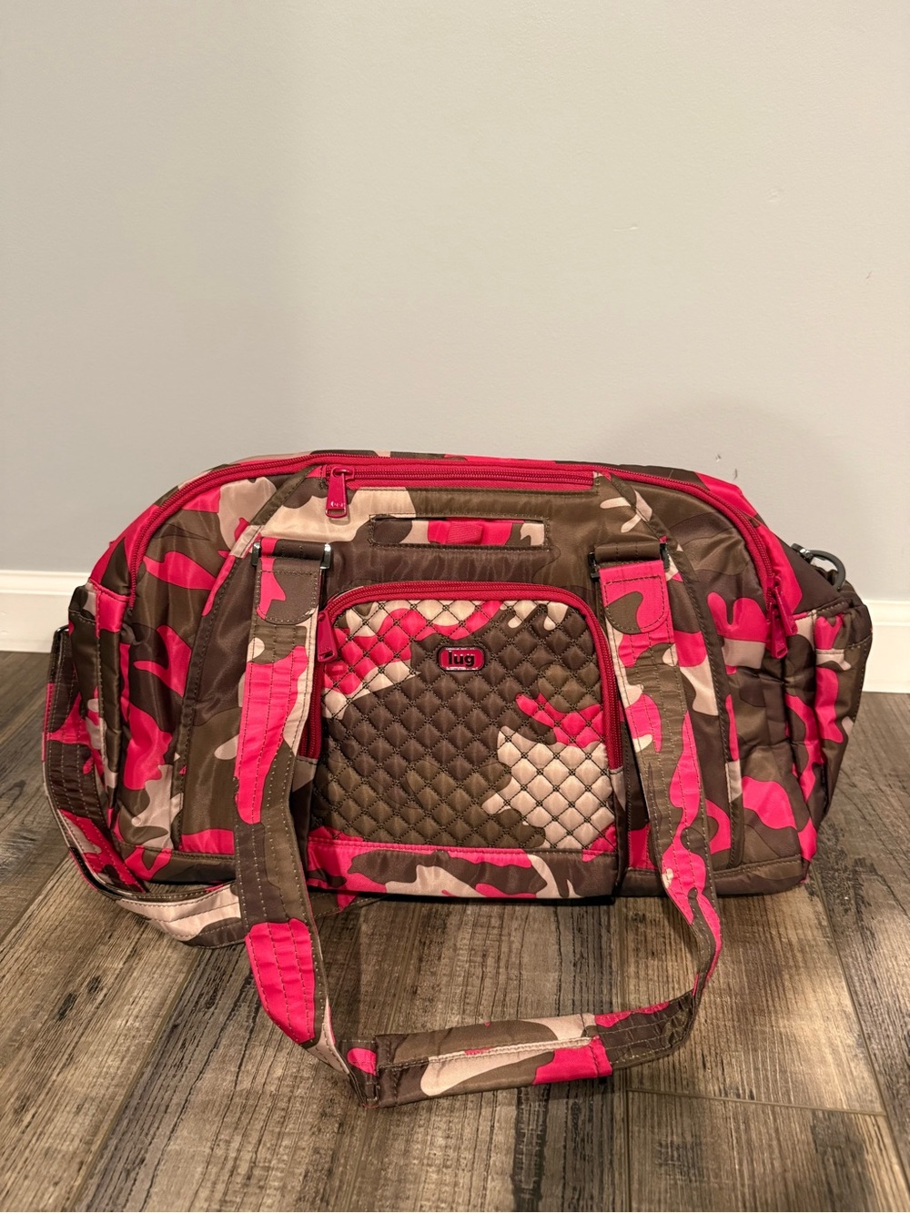 lug Pink Propeller Overnight Bag in the Pink Camouflage colorway